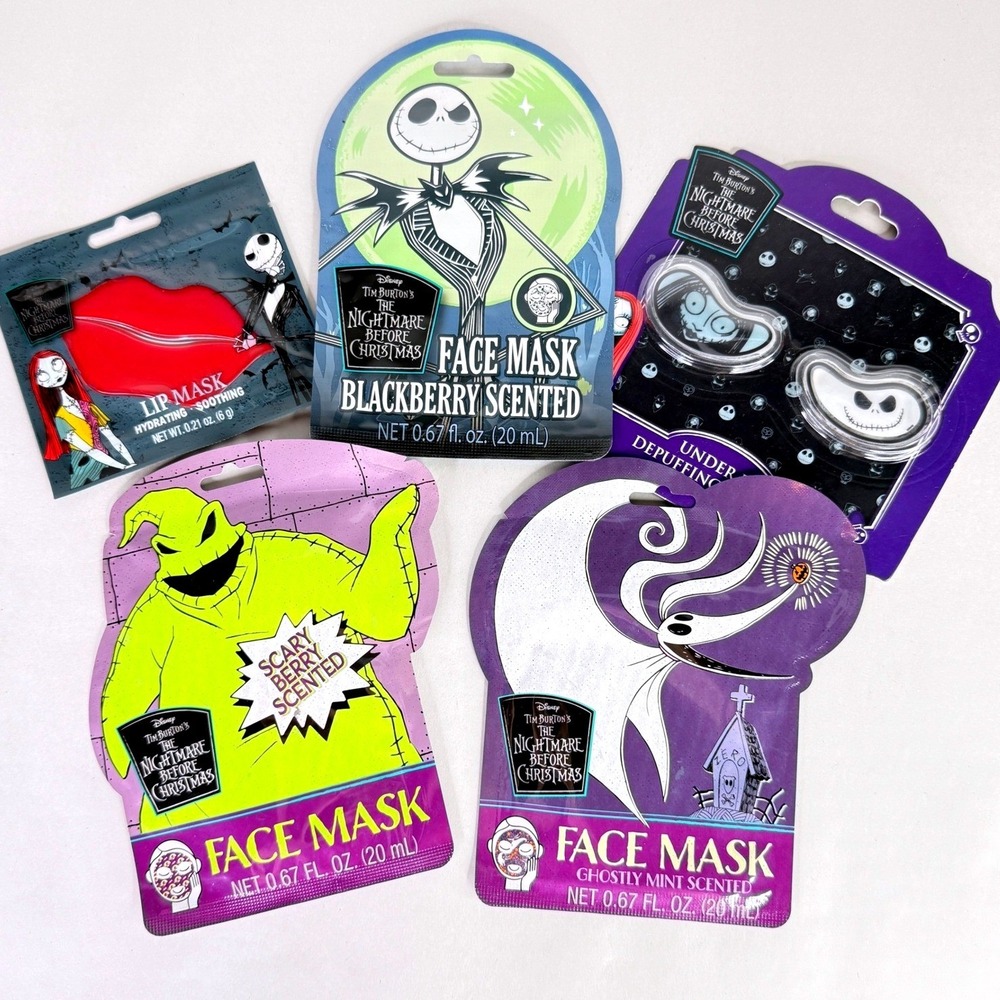 Disney Nightmare Before Christmas Face Mask Lip Mask Under Eye Gel Pads Set 5pc